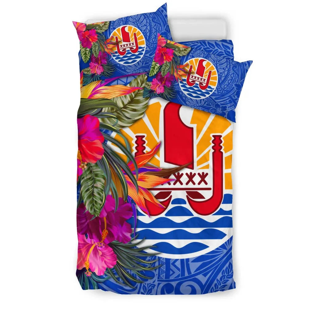 Tahiti Bedding Set - Hibiscus Polynesian Pattern Blue Version