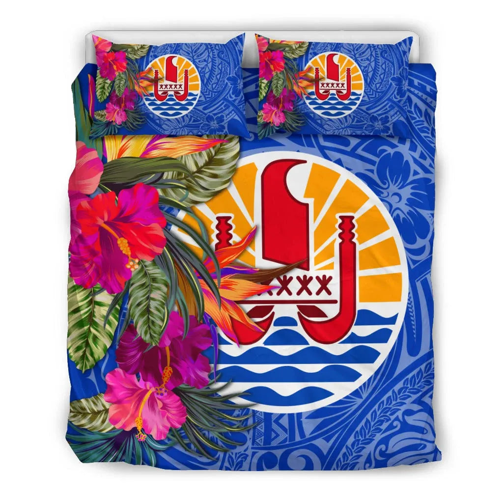 Tahiti Bedding Set - Hibiscus Polynesian Pattern Blue Version