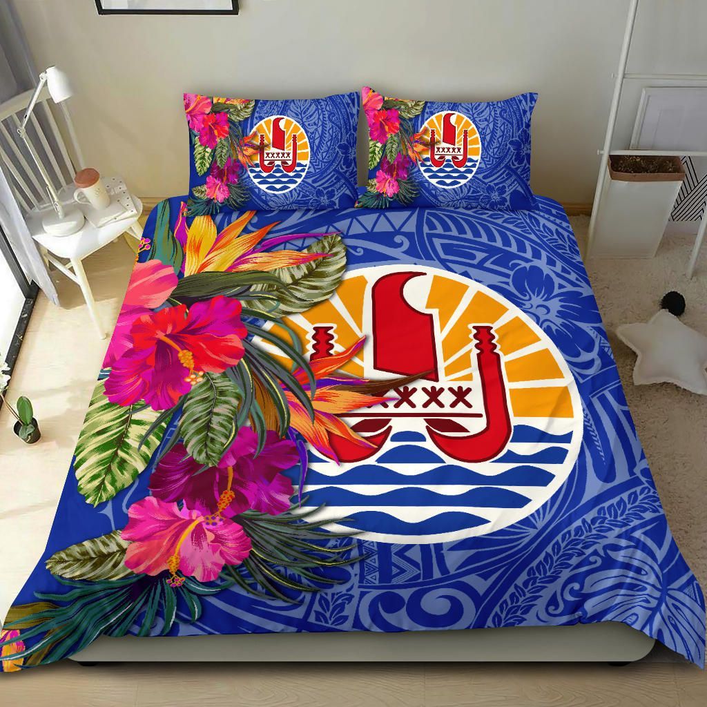 Tahiti Bedding Set - Hibiscus Polynesian Pattern Blue Version