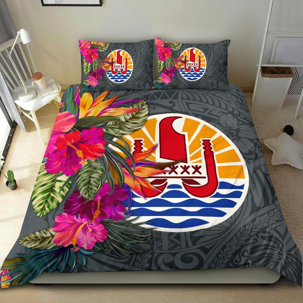 Tahiti Bedding Set - Hibiscus Polynesian Pattern Gray Version