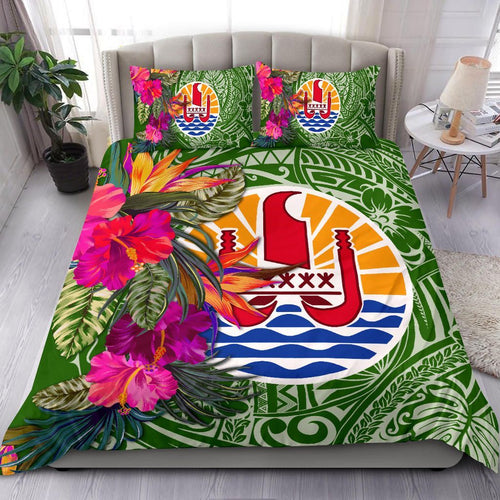 Tahiti Bedding Set - Hibiscus Polynesian Pattern Green Version