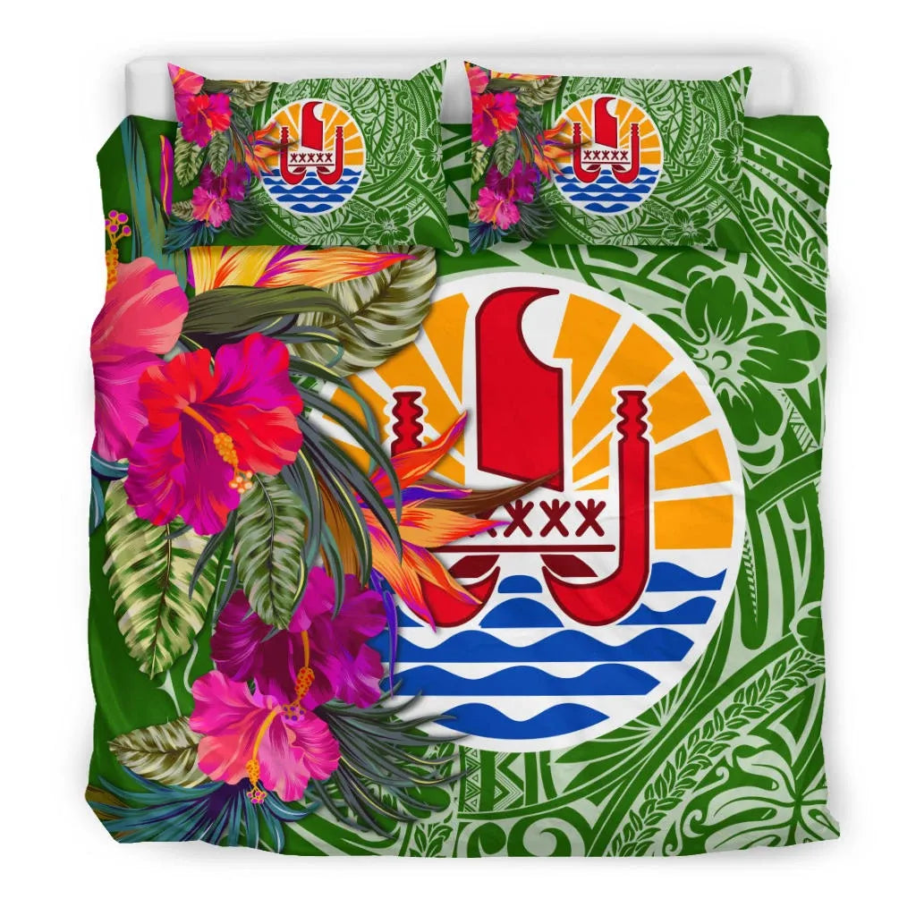 Tahiti Bedding Set - Hibiscus Polynesian Pattern Green Version
