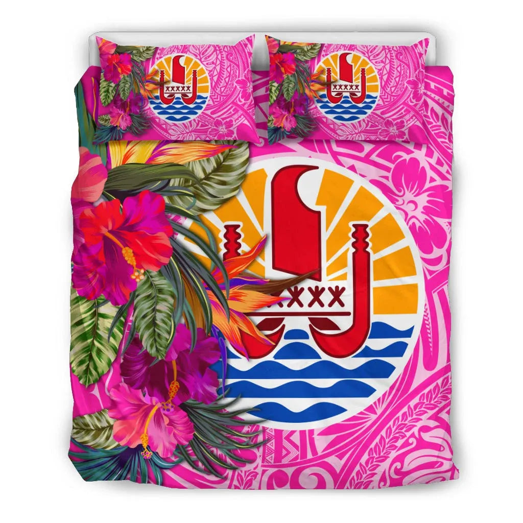 Tahiti Bedding Set - Hibiscus Polynesian Pattern Pink Version