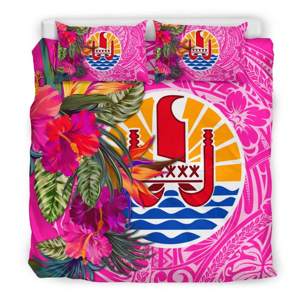 Tahiti Bedding Set - Hibiscus Polynesian Pattern Pink Version