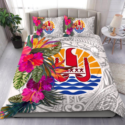 Tahiti Bedding Set - Hibiscus Polynesian Pattern White Version