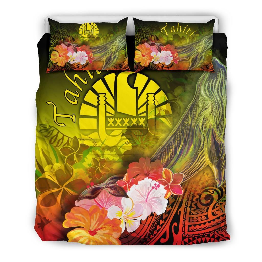 Tahiti Bedding Set - Humpback Whale With Tropical Flowers (Yellow)
