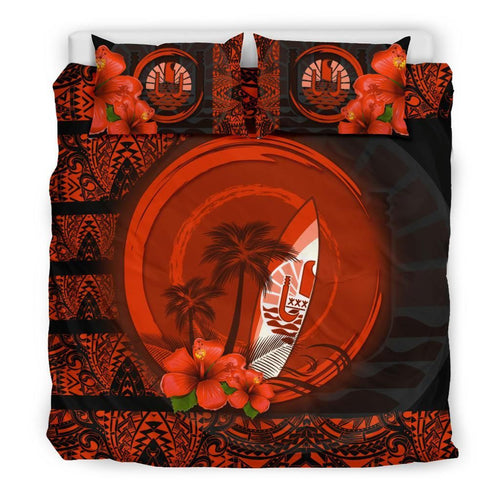 Tahiti Duvet Cover Set - Tahiti Coat Of Arms Hibiscus Coconut Tree