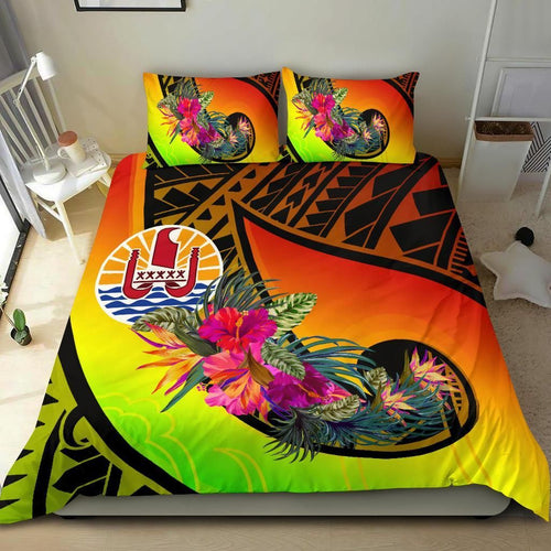 Tahiti Bedding Set - Polynesian Hook And Hibiscus (Reggae)