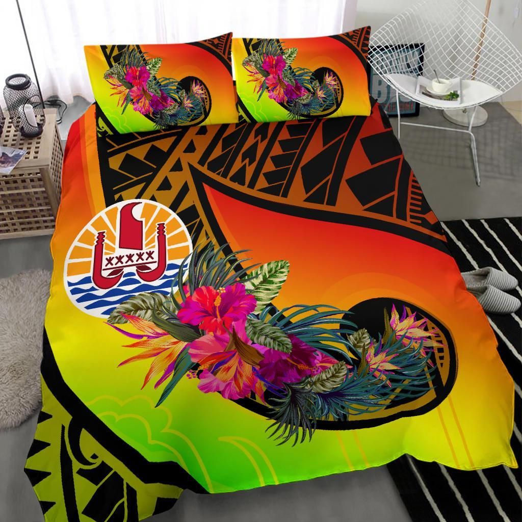 Tahiti Bedding Set - Polynesian Hook And Hibiscus (Reggae)