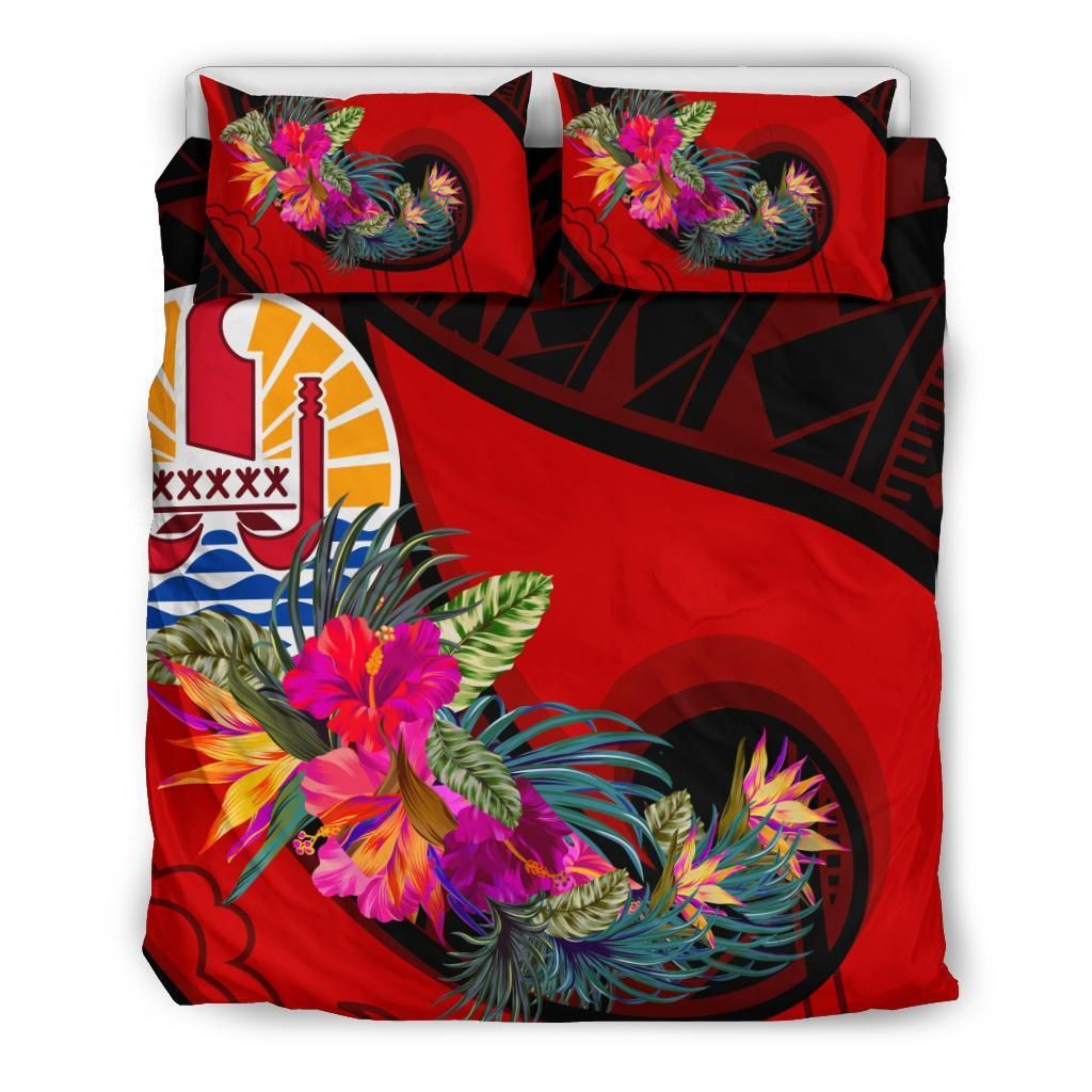 Tahiti Bedding Set - Polynesian Hook And Hibiscus (Red)