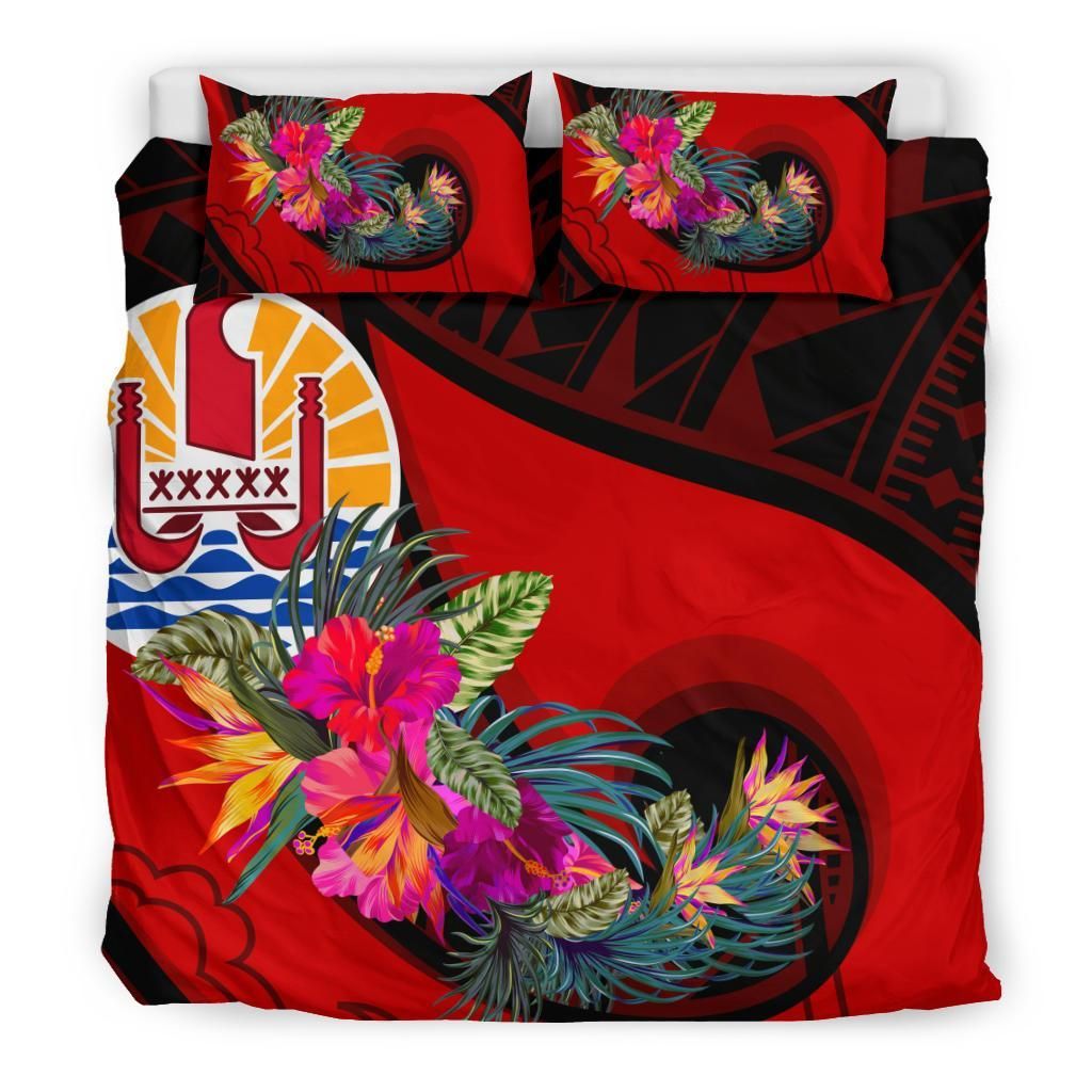 Tahiti Bedding Set - Polynesian Hook And Hibiscus (Red)