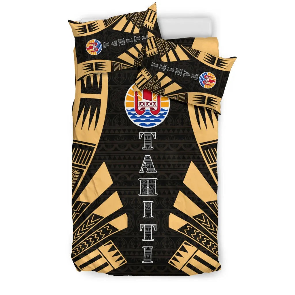 Tahiti Duvet Cover Set - Polynesian Tattoo Gold