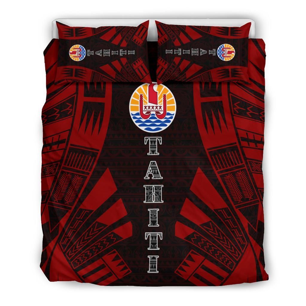 Tahiti Duvet Cover Set - Polynesian Tattoo Red