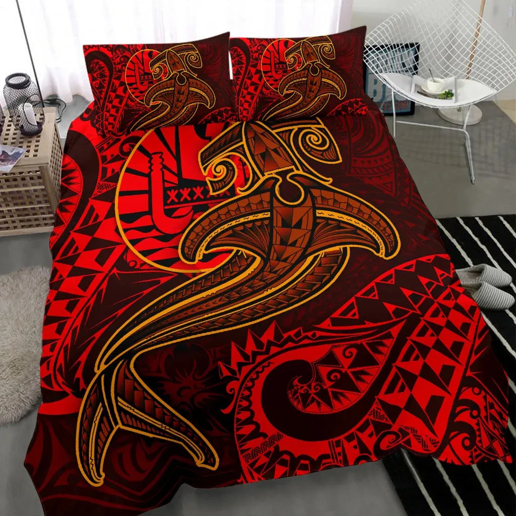 Tahiti Bedding Set - Red Shark Polynesian Tattoo