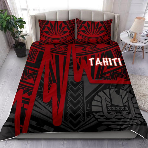 Tahiti Bedding Set - Tahiti Seal In Heartbeat Patterns Style (Red)
