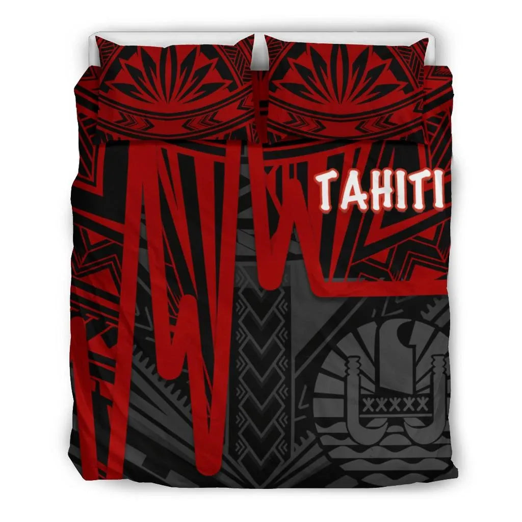 Tahiti Bedding Set - Tahiti Seal In Heartbeat Patterns Style (Red)