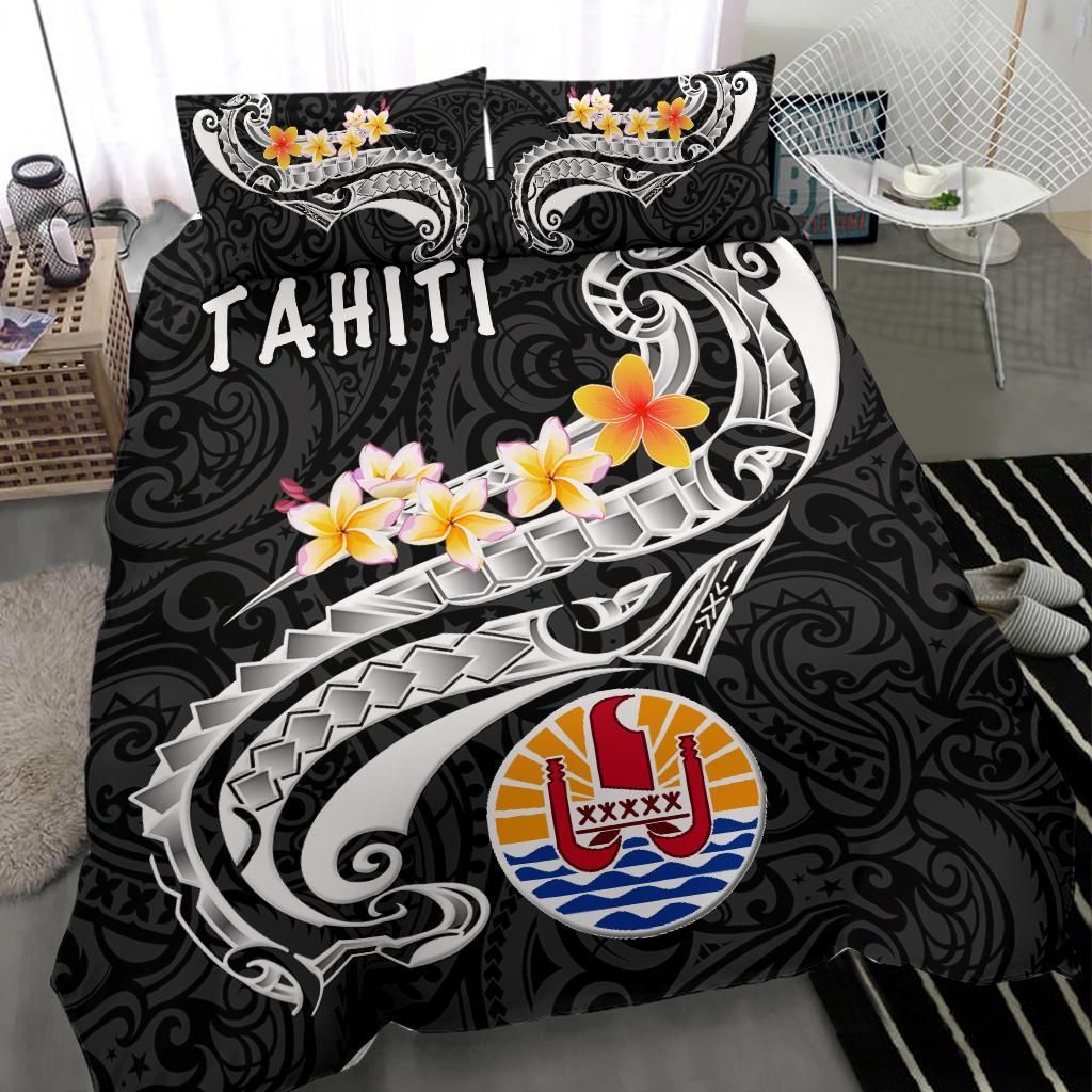 Tahiti Bedding Set - Tahiti Seal Polynesian Patterns Plumeria (Black)