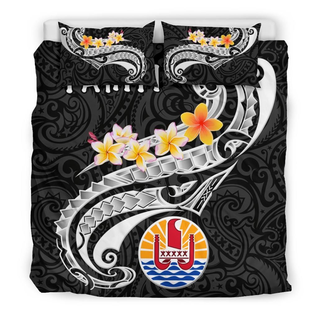Tahiti Bedding Set - Tahiti Seal Polynesian Patterns Plumeria (Black)