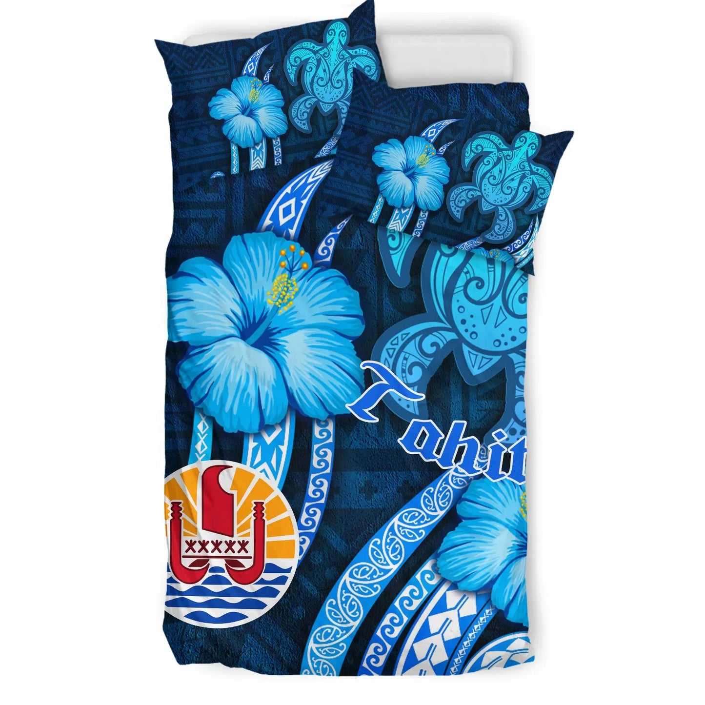 Tahiti Bedding Set - Turtle And Tribal Tattoo Of Polynesian