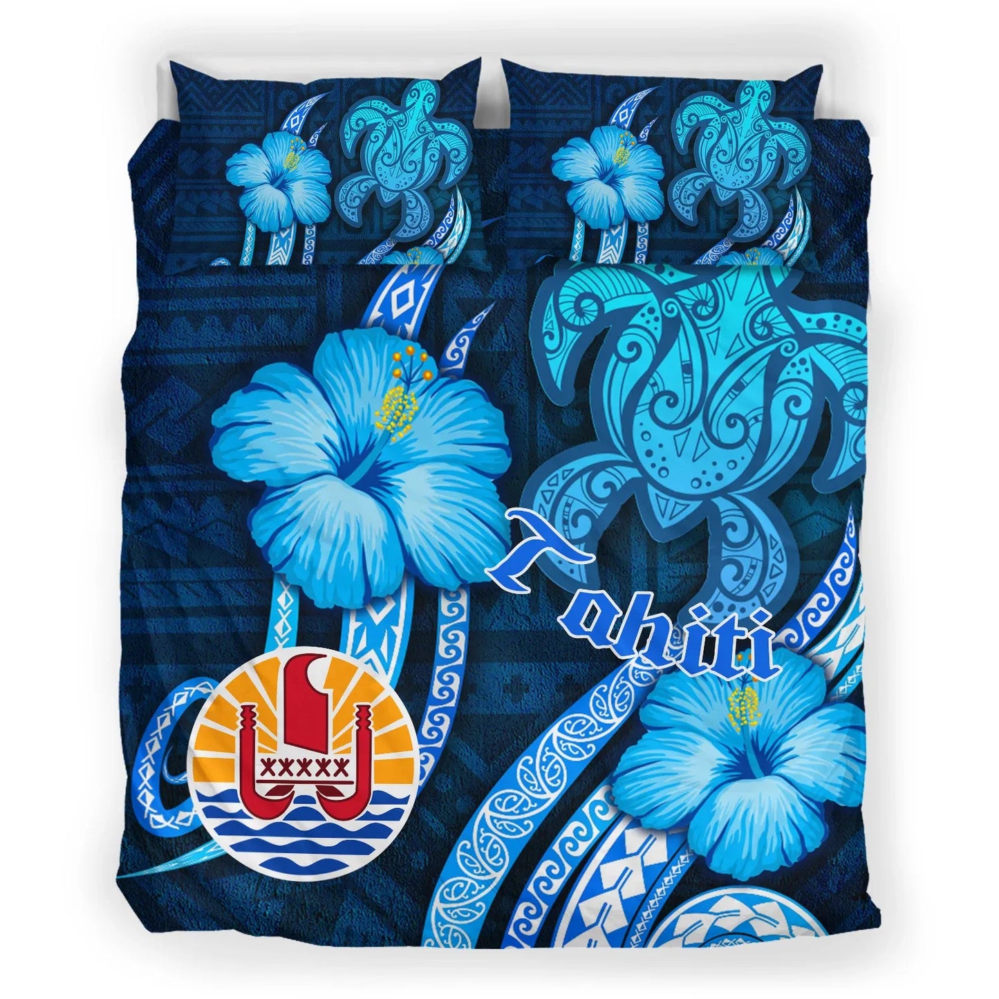 Tahiti Bedding Set - Turtle And Tribal Tattoo Of Polynesian