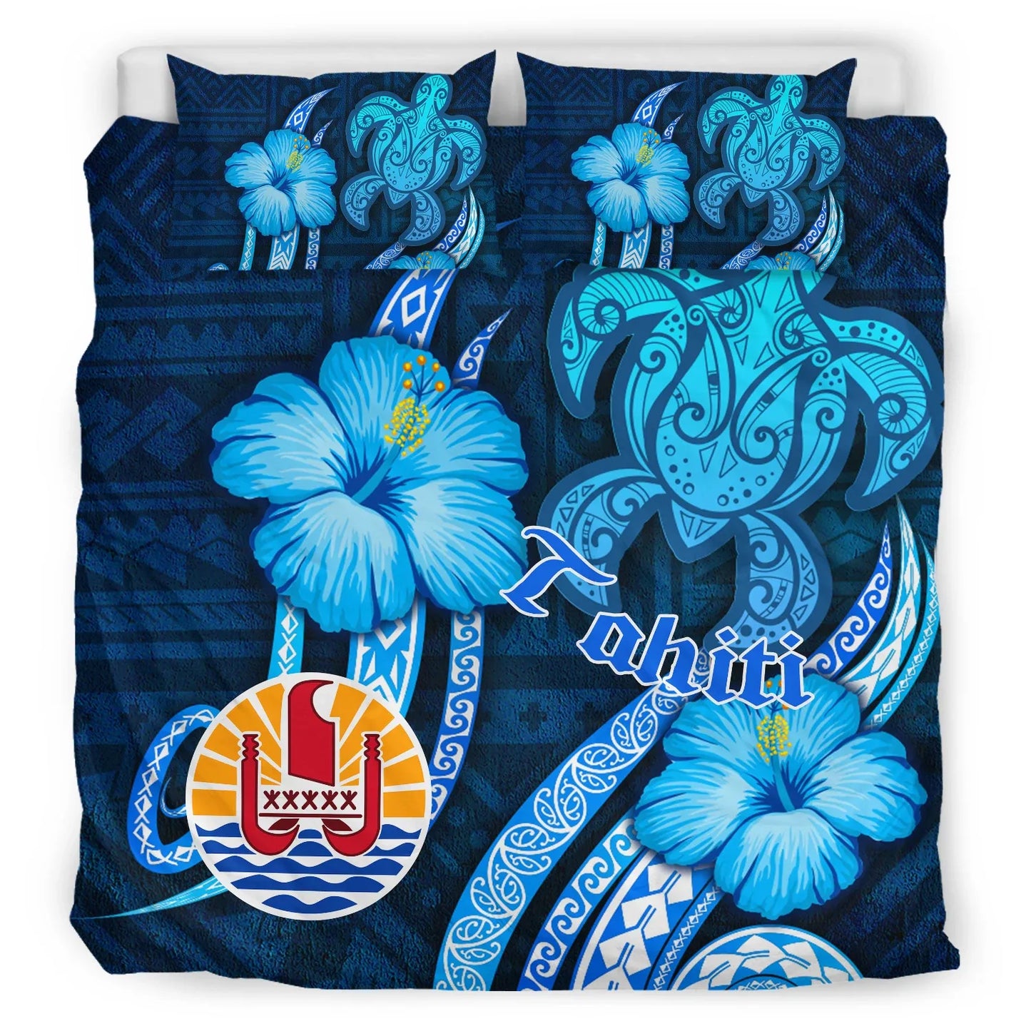 Tahiti Bedding Set - Turtle And Tribal Tattoo Of Polynesian