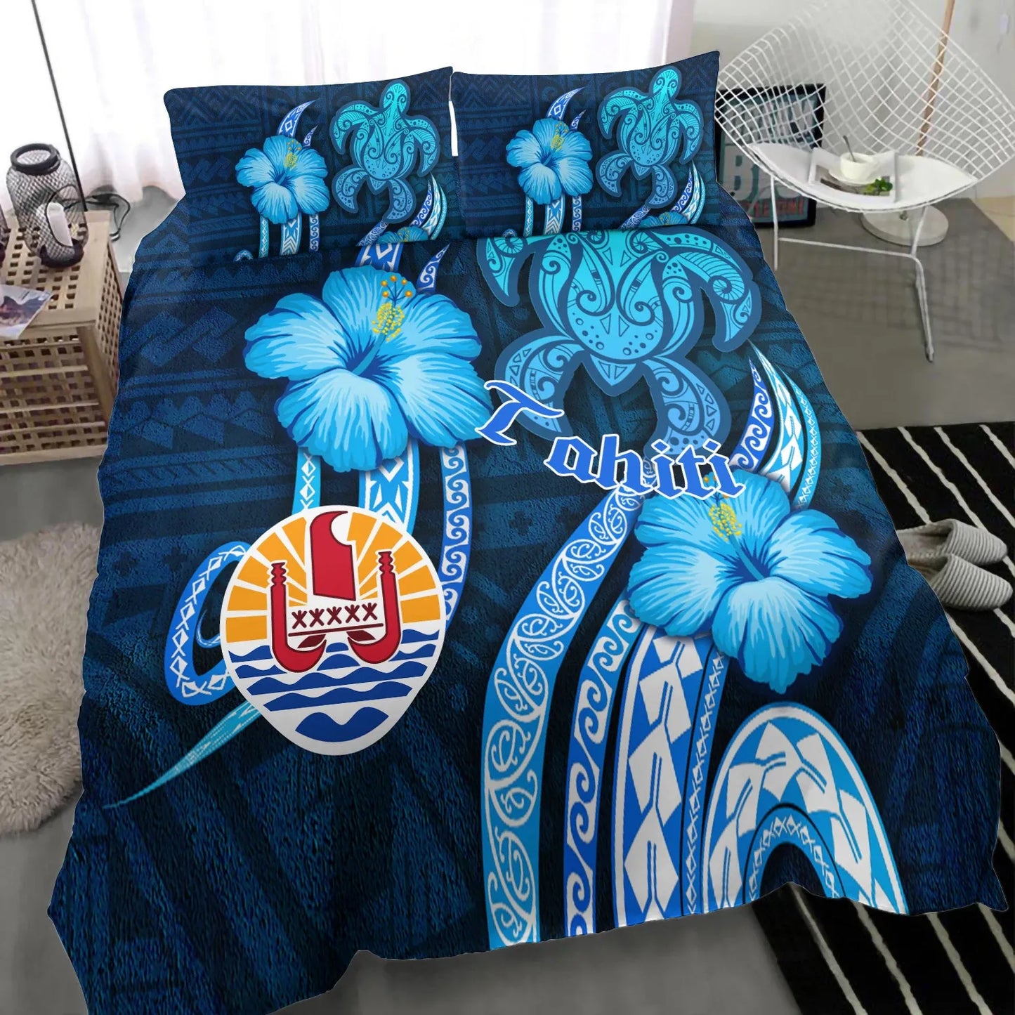 Tahiti Bedding Set - Turtle And Tribal Tattoo Of Polynesian