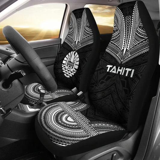 Tahiti Car Seat Cover - Tahiti Flag Polynesian Chief Tattoo Black Version