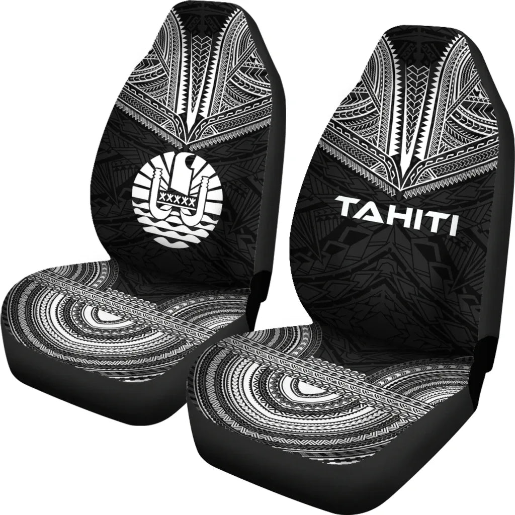 Tahiti Car Seat Cover - Tahiti Flag Polynesian Chief Tattoo Black Version