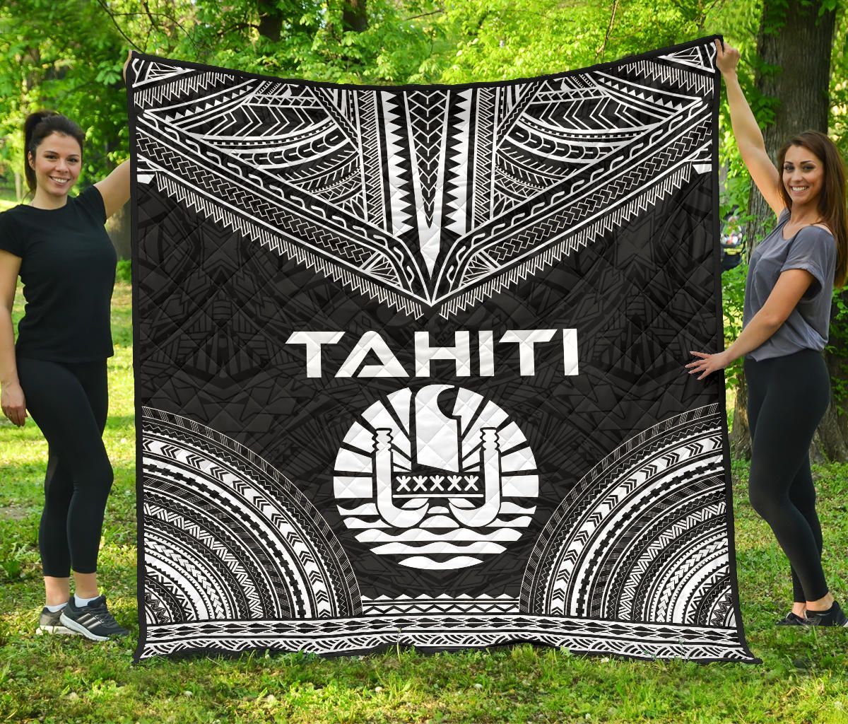 Tahiti Premium Quilt - Tahiti Flag Polynesian Chief Black Version