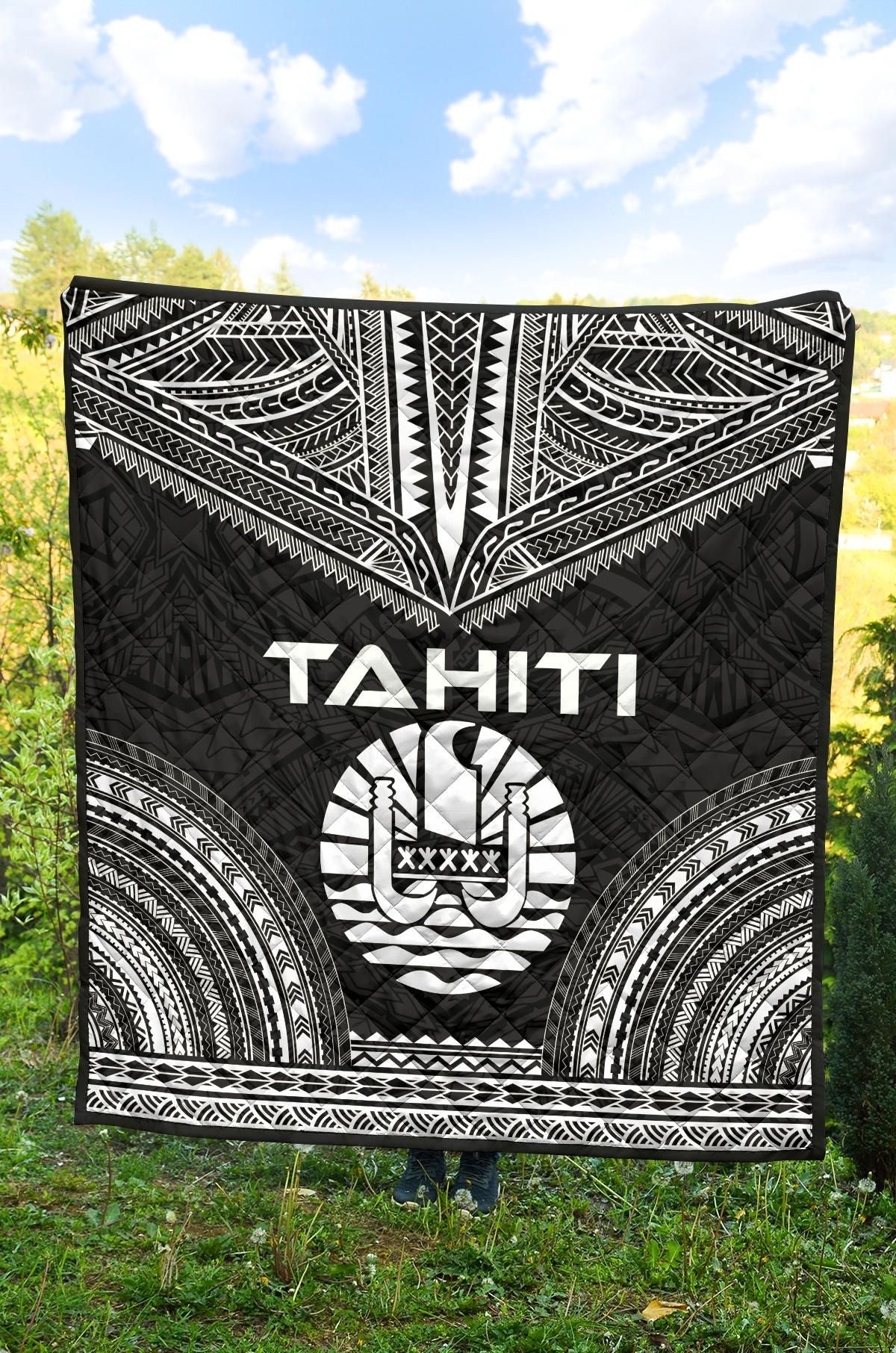 Tahiti Premium Quilt - Tahiti Flag Polynesian Chief Black Version