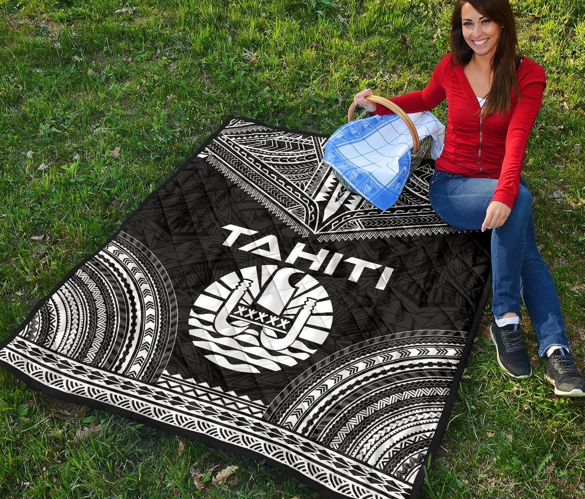 Tahiti Premium Quilt - Tahiti Flag Polynesian Chief Black Version