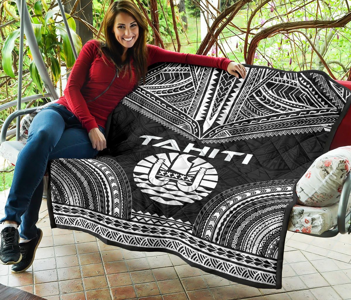Tahiti Premium Quilt - Tahiti Flag Polynesian Chief Black Version