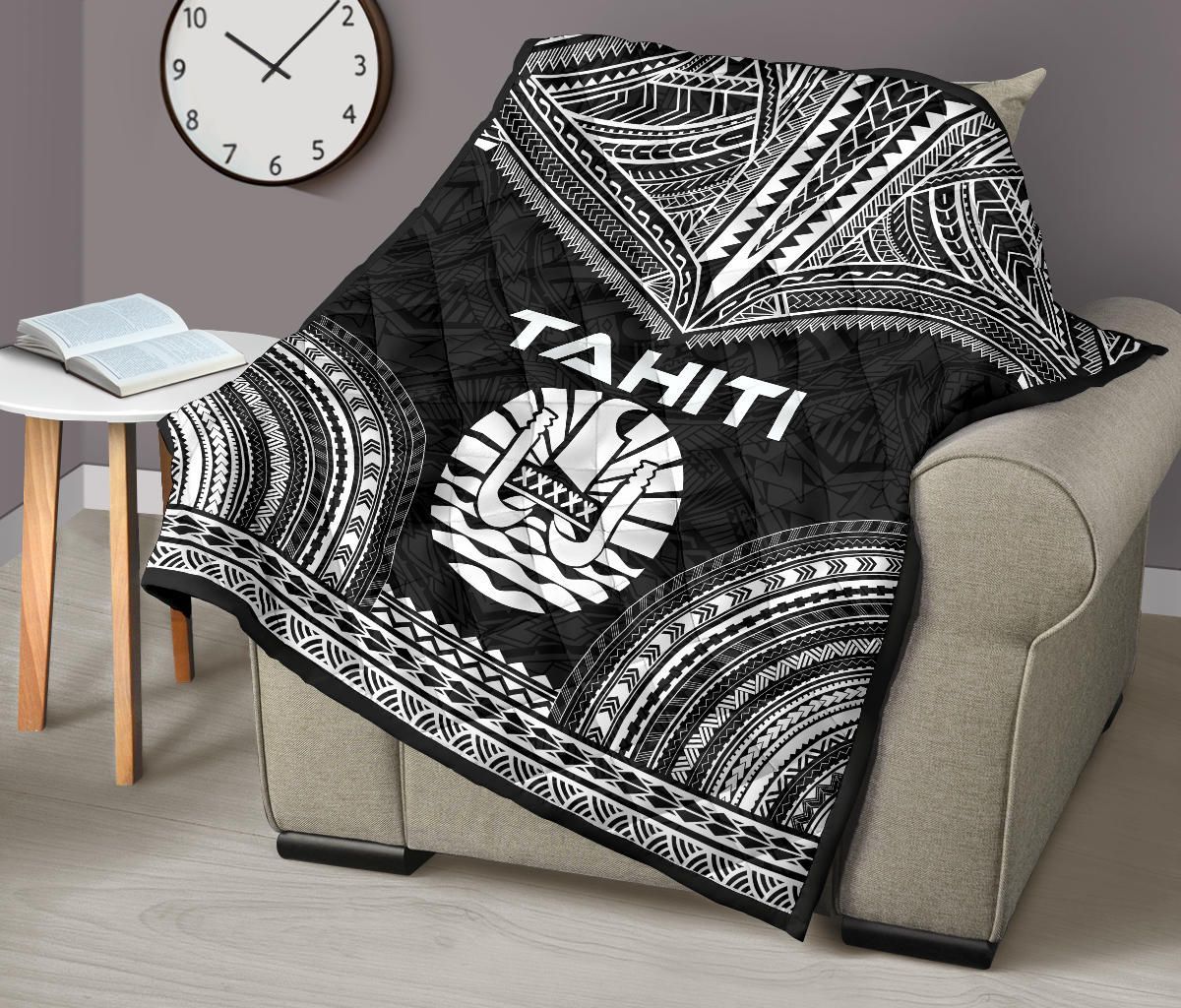 Tahiti Premium Quilt - Tahiti Flag Polynesian Chief Black Version