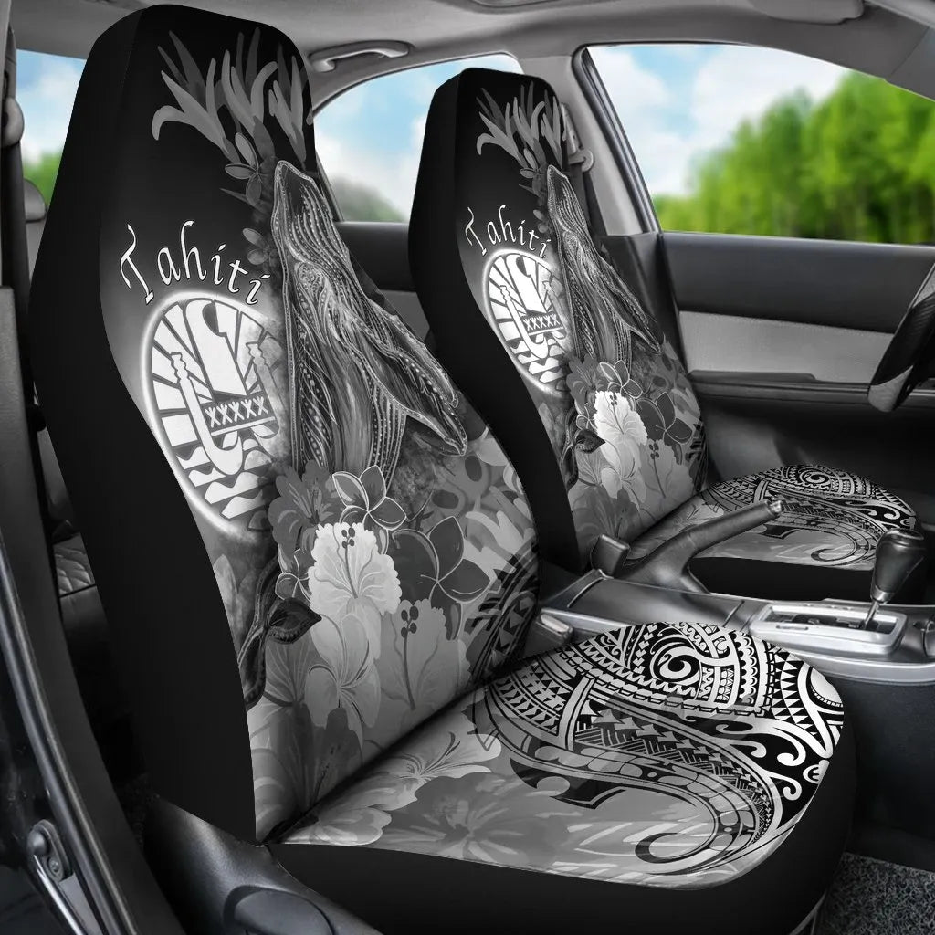 Tahiti Car Seat Covers - Humpback Whale with Tropical Flowers (White)