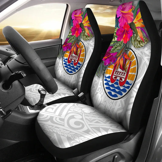 Tahiti Car Seat Covers Hibiscus Polynesian White Pattern