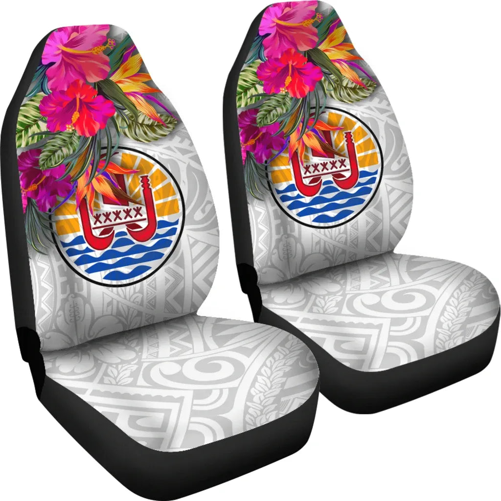 Tahiti Car Seat Covers Hibiscus Polynesian White Pattern