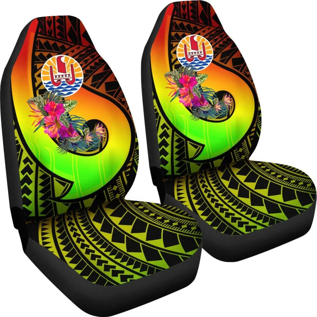 Tahiti Car Seat Covers - Polynesian Hook And Hibiscus (Reggae)