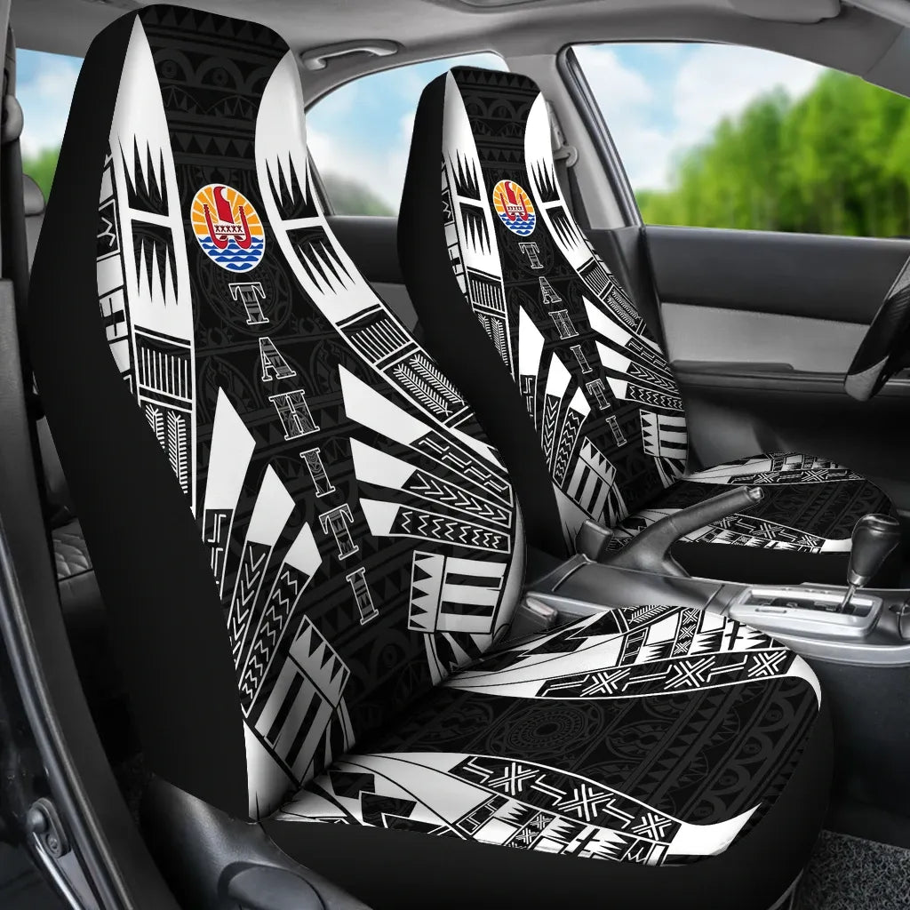 Tahiti Car Seat Covers - Tahiti Flag Polynesian Tattoo Black