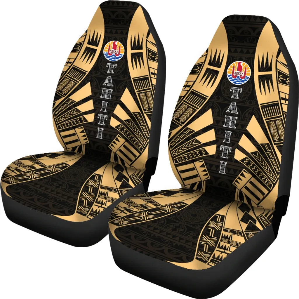 Tahiti Car Seat Covers - Tahiti Flag Polynesian Tattoo Gold