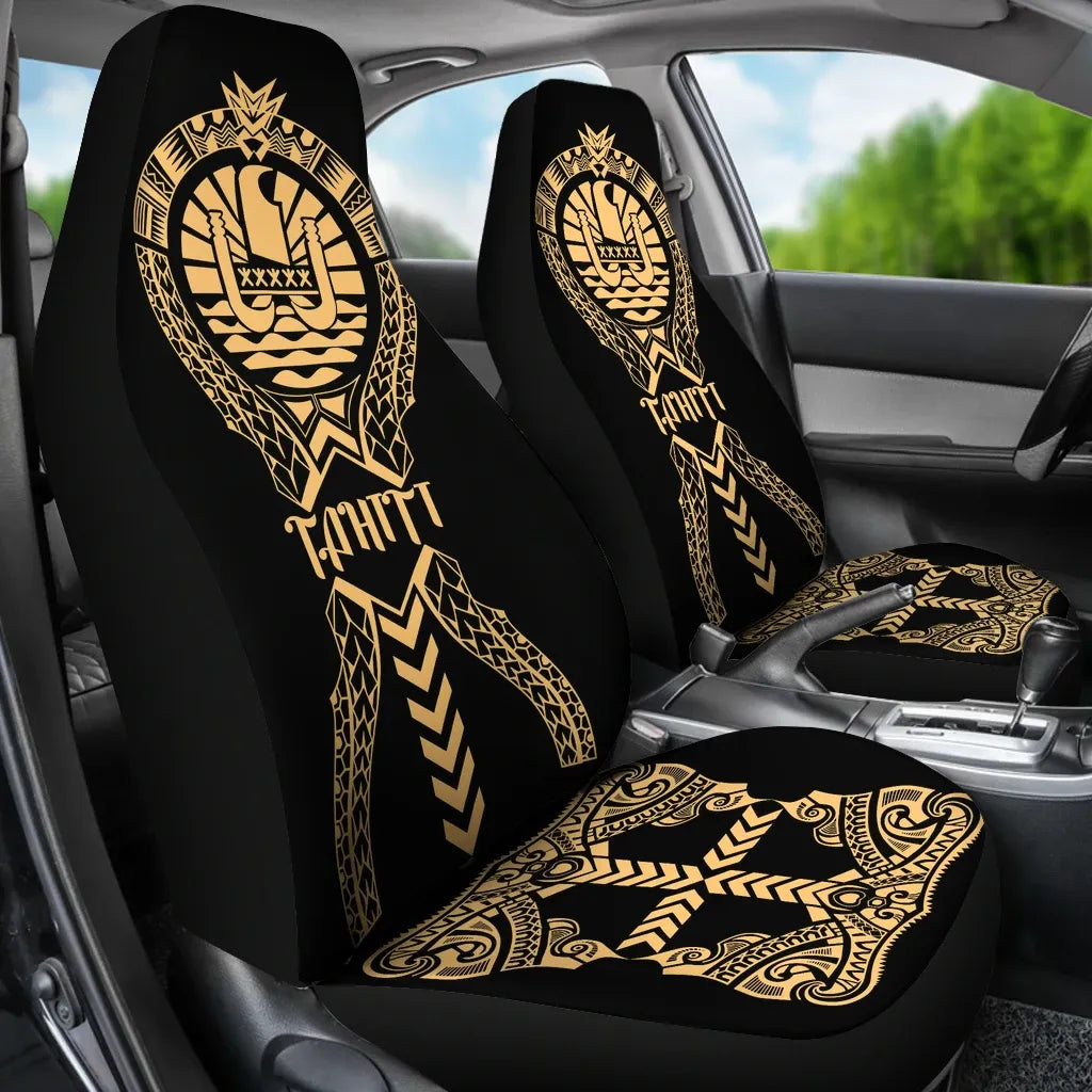 Tahiti Car Seat Covers - Tahiti Flag Polynesian Tribal Gold