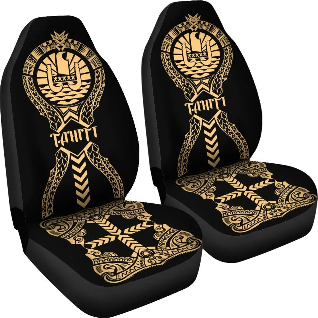Tahiti Car Seat Covers - Tahiti Flag Polynesian Tribal Gold