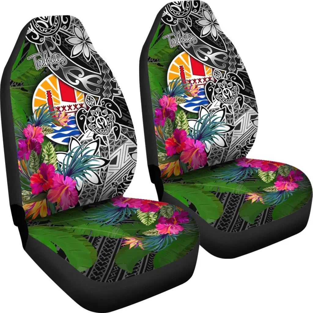 Tahiti Car Seat Covers - Turtle Plumeria Banana Leaf