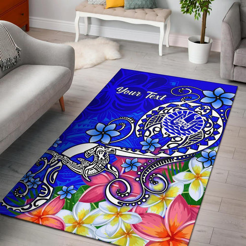 Tahiti Custom Personalised Area Rug - Turtle Plumeria (Blue)