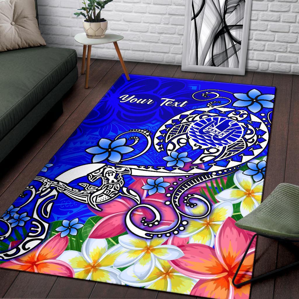 Tahiti Custom Personalised Area Rug - Turtle Plumeria (Blue)
