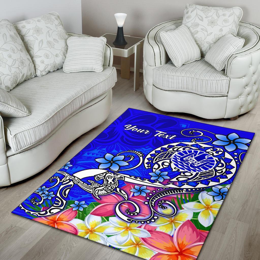 Tahiti Custom Personalised Area Rug - Turtle Plumeria (Blue)