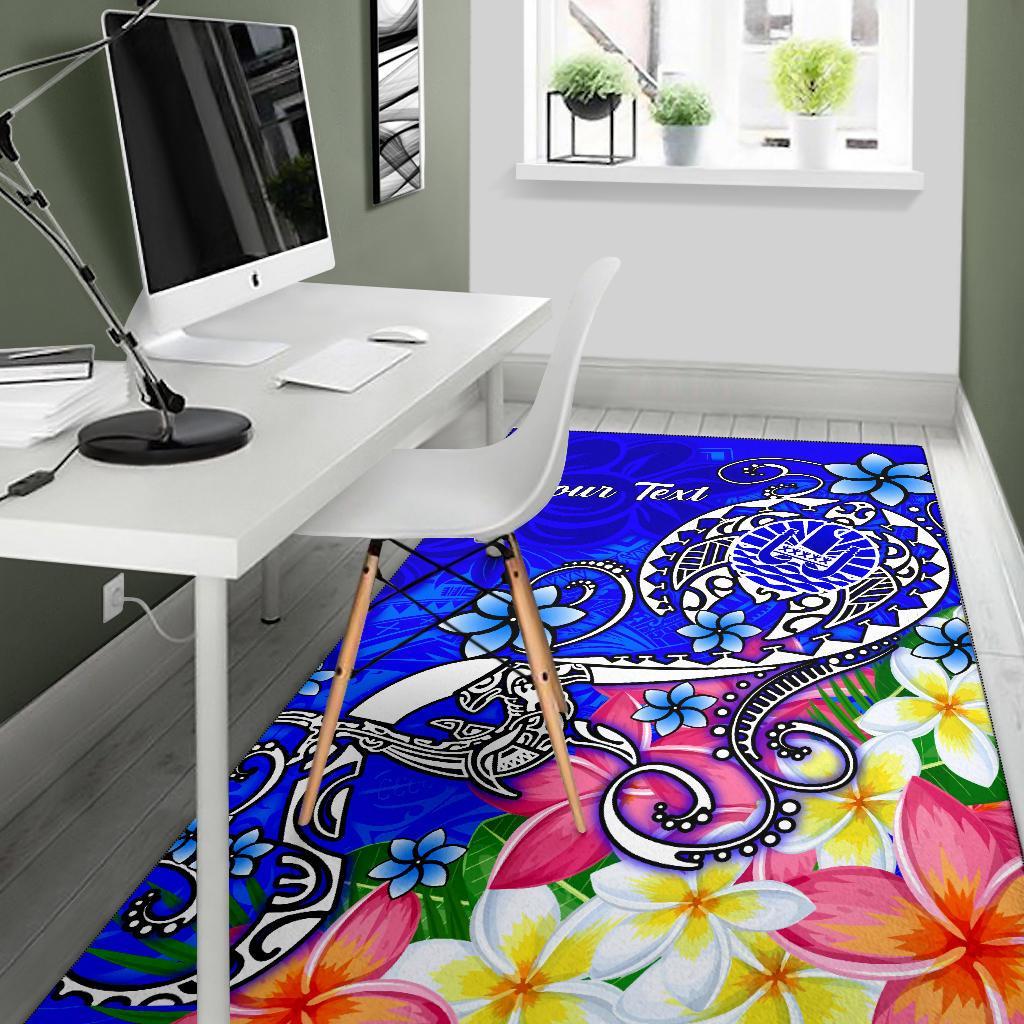 Tahiti Custom Personalised Area Rug - Turtle Plumeria (Blue)