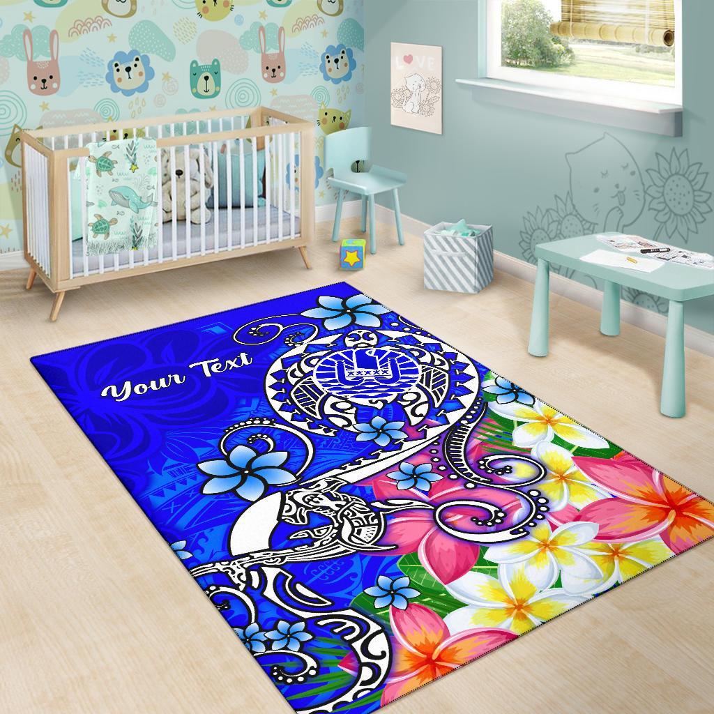 Tahiti Custom Personalised Area Rug - Turtle Plumeria (Blue)
