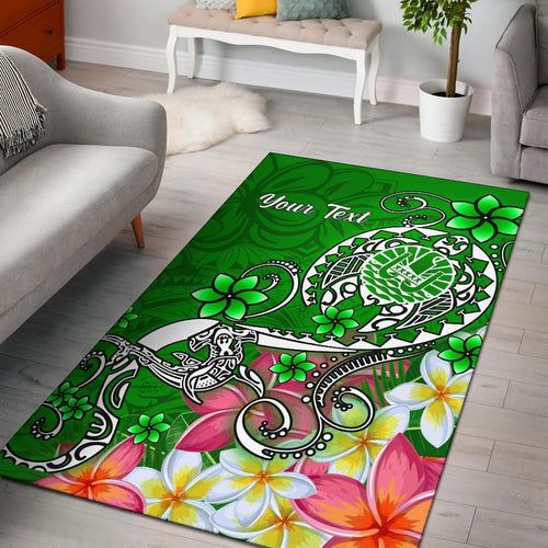 Tahiti Custom Personalised Area Rug - Turtle Plumeria (Green)
