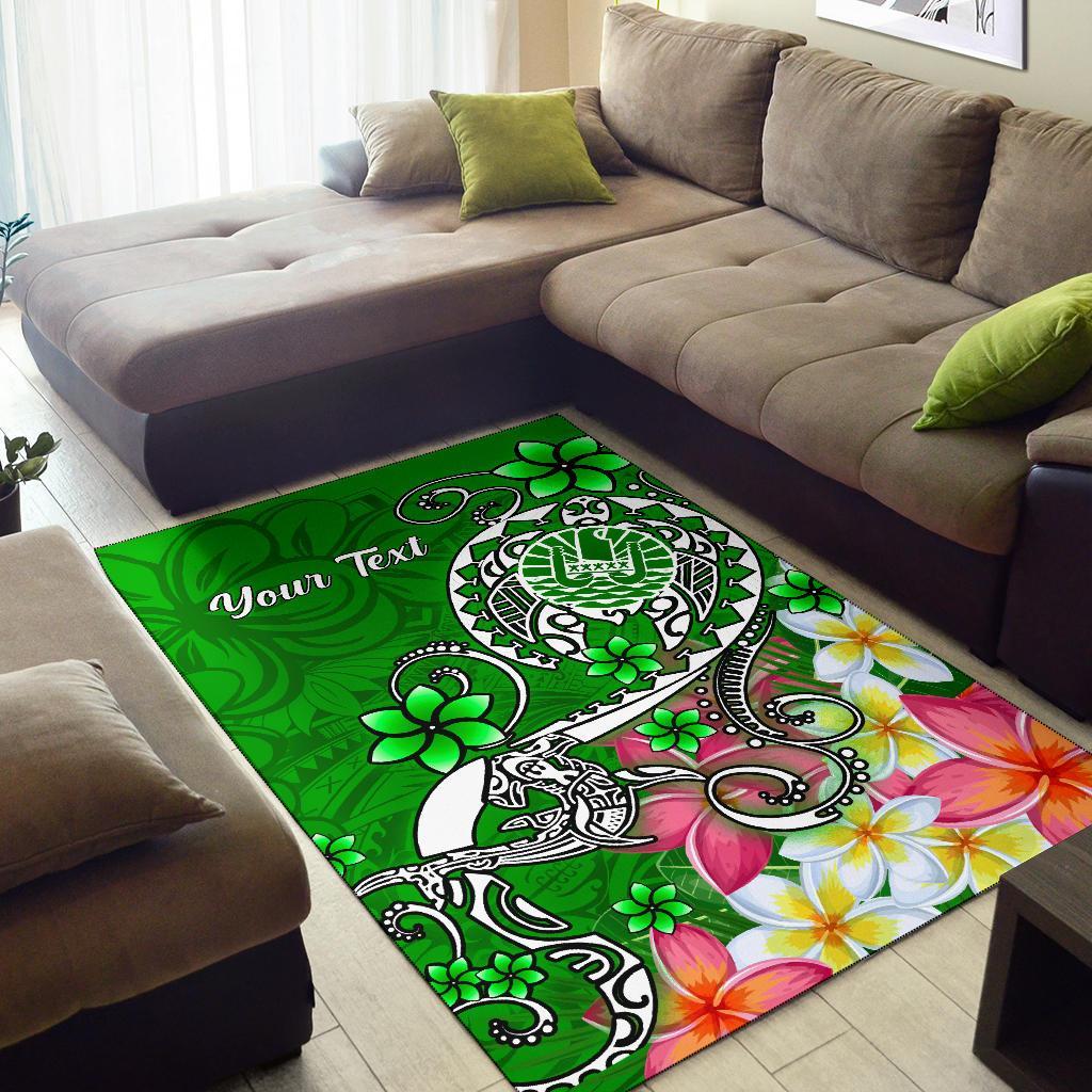 Tahiti Custom Personalised Area Rug - Turtle Plumeria (Green)