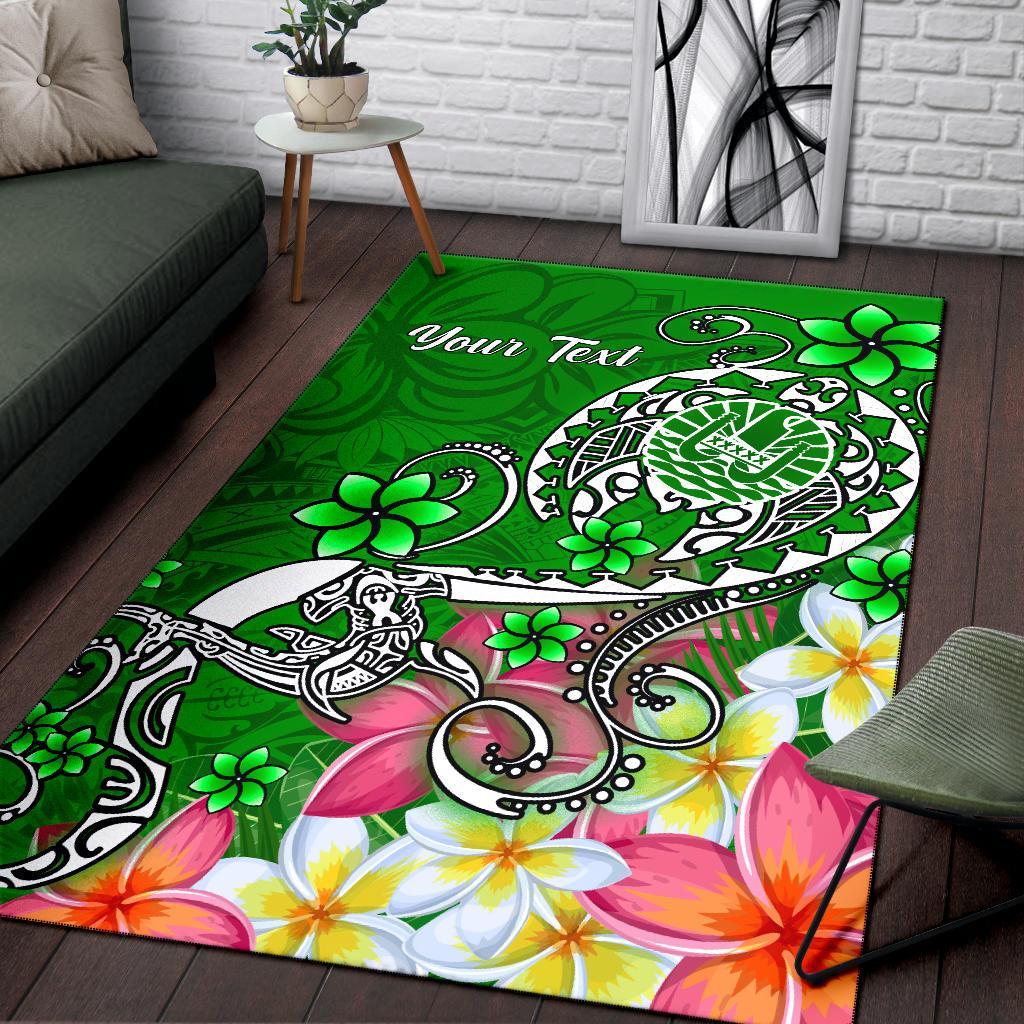 Tahiti Custom Personalised Area Rug - Turtle Plumeria (Green)